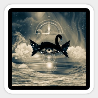 Fantasy eye with swan in black and white Sticker